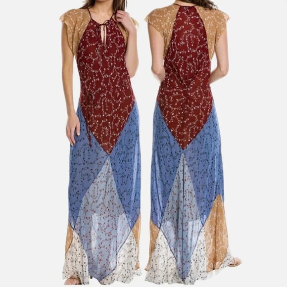 Rag and Bone Sam Patchwork Maxi Dress Red Blue White Floral Large - Picture 1 of 6